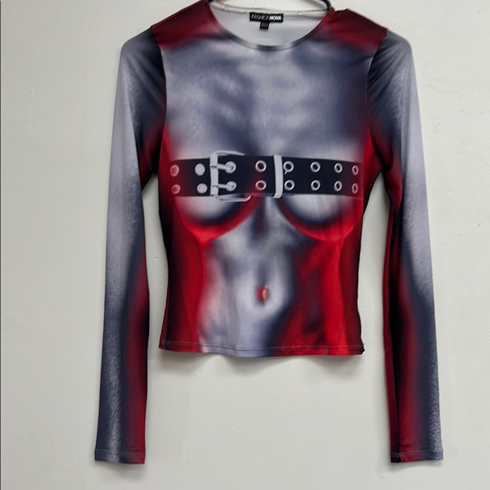 Edgy Red and Black Long Sleeve Top